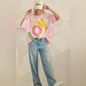 Casual Pink LOv Colorblock Short Sleeve Tee